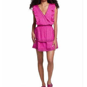 SALTWATER LUXE IZZILE FUCHSIA RUFFLE MINI DRESS Cotton Medium